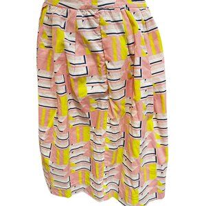 J.Crew A-Line Geo Print Skirt Pink Yellow Cotton Pockets Size 2